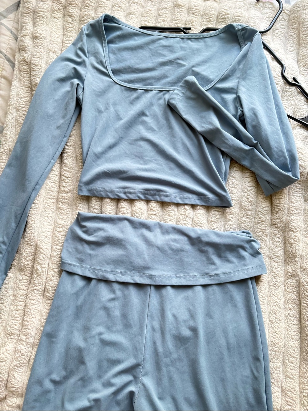 SHEIN Blue Long Sleeve Crop Top & Fold-Over Waist Pants Set